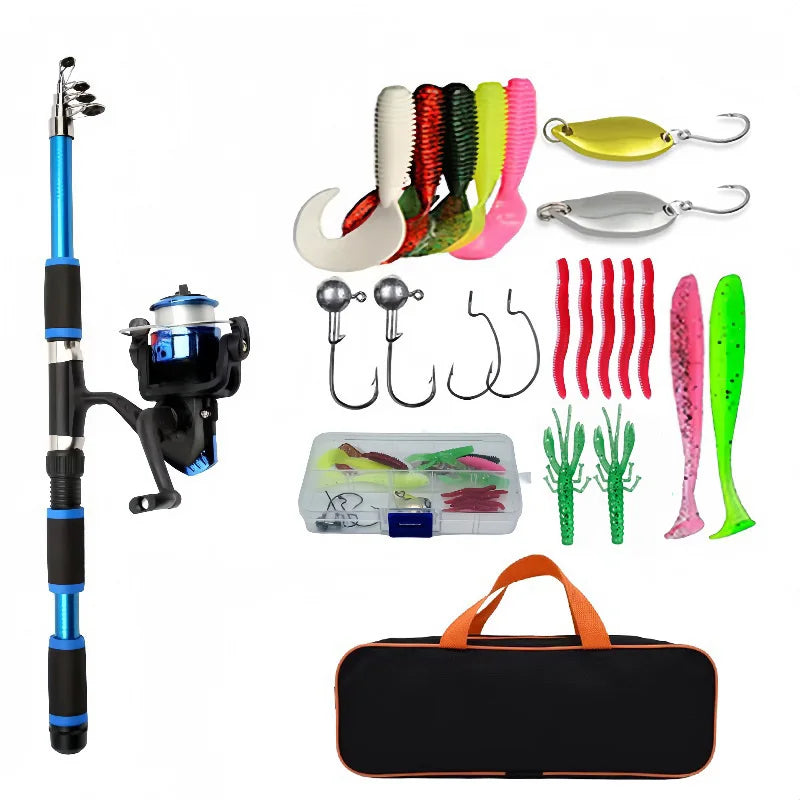 Fishing Pole Set Full Kits With Telescopic Fishing Rod And Spinning Reel