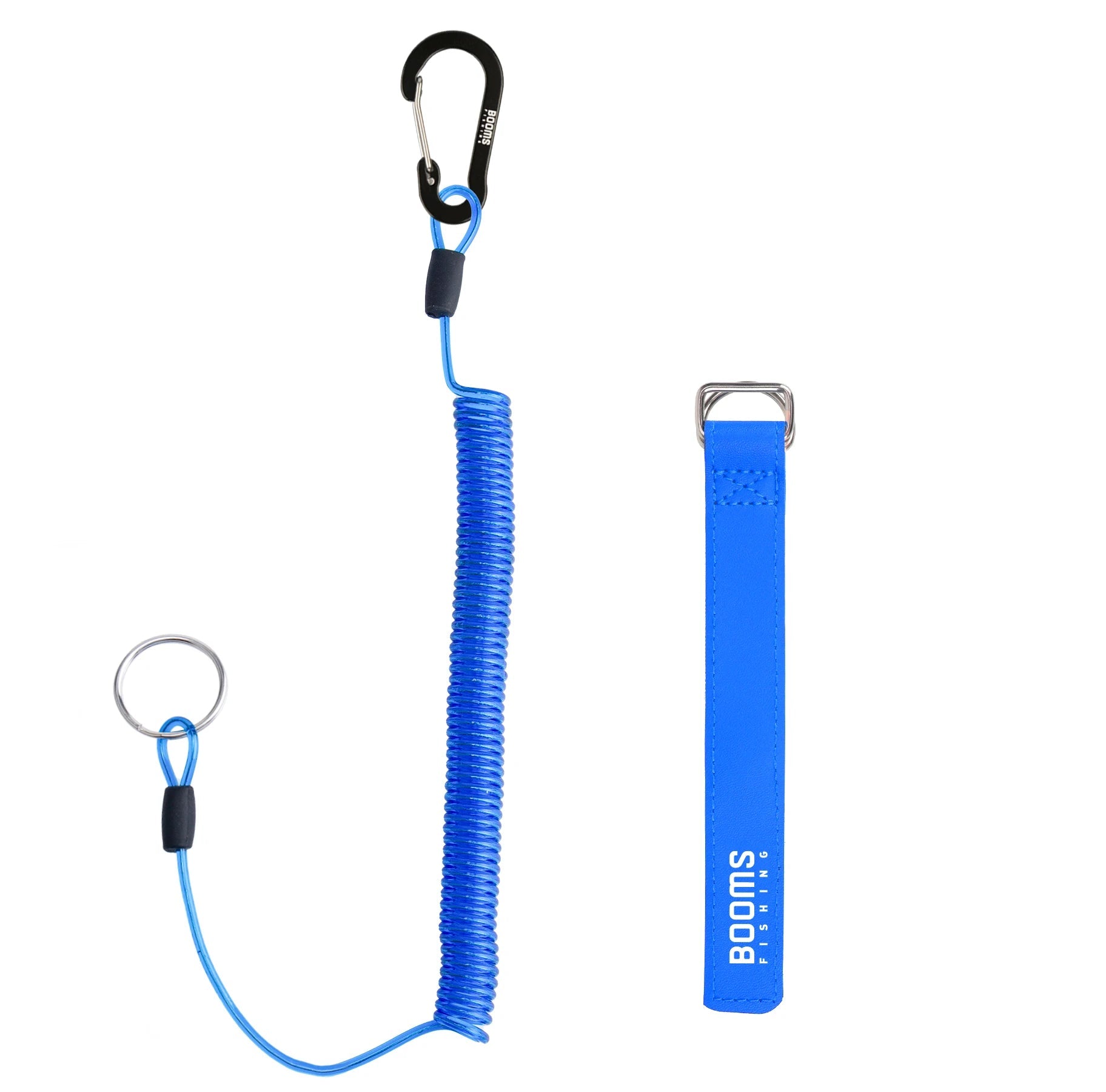 Fishing T01 2M Coiled Lanyards Carabiner Clip with Rod Straps
