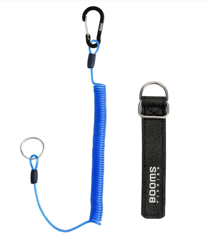 Fishing T01 2M Coiled Lanyards Carabiner Clip with Rod Straps