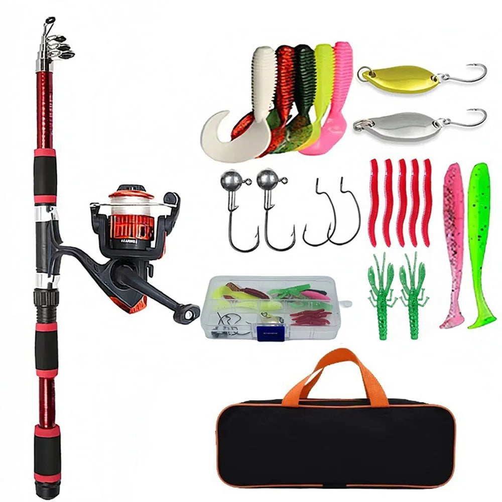 Fishing Pole Set Full Kits With Telescopic Fishing Rod And Spinning Reel